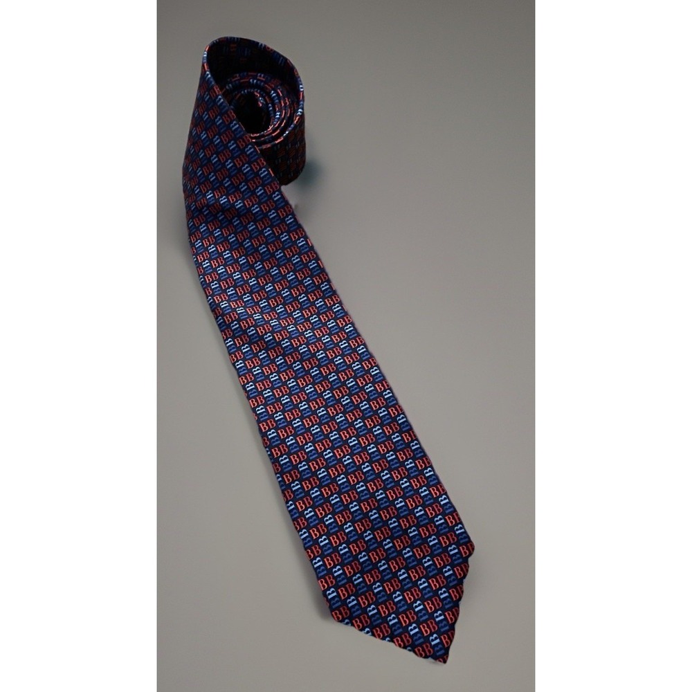 Brooks Brothers Neckwear Tie Blue Red Logo All Over Pattern USA 100% Silk JBHS